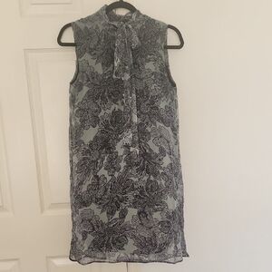 Belstaff Silk Gray And Black Paisley Floral Mini Sleeveless Dress Sie 36 (XXS)